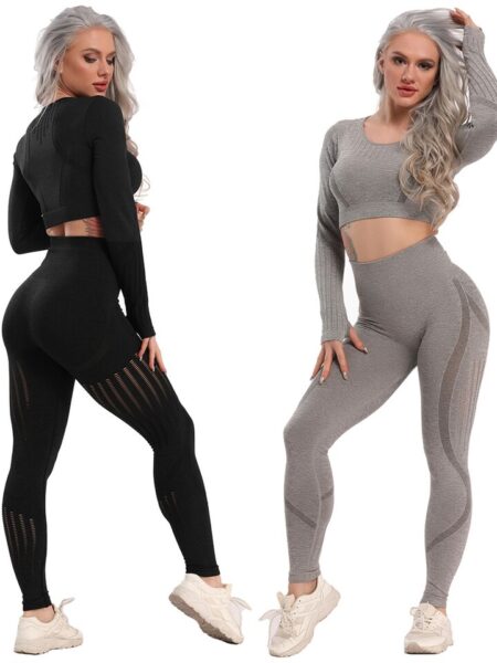 Yoga Set Seamless Sportswear Gym Sports Suits Woman Fitness High Waist Leggings Push Up Leggins Long Sleeve Workout Tops