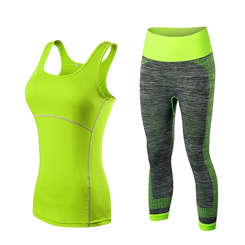 Running Cropped Top 3/4 Leggings Yoga Gym Trainning Set