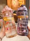 2 Liter Water Bottle with Straw Female Jug Girls Portable Travel bottles Fitness Bike Cup Summer Cold Water Jug with Time Marker